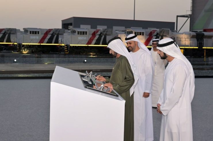 Sheikh Mohammed at the inauguration of the UAE National Railway Network Photo courtesy WAM