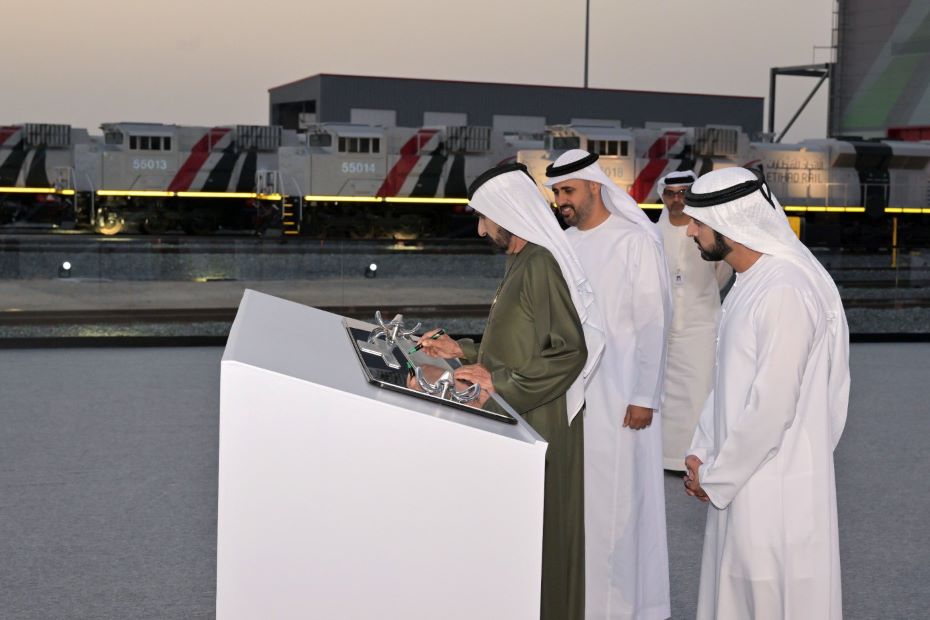Sheikh Mohammed at the inauguration of the UAE National Railway Network Photo courtesy WAM