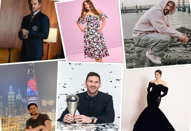 Celebrities endorsing brands in the Middle east. Image credit: Instagram/sofiavergara/iamsrk/davidbackham/leomessi/prideofgypsies