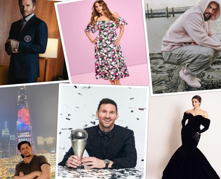 Celebrities endorsing brands in the Middle east. Image credit: Instagram/sofiavergara/iamsrk/davidbackham/leomessi/prideofgypsies