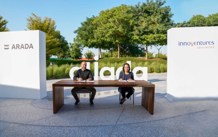 Ahmed Alkhoshaibi, Group CEO of Arada, and Poonam Bhojani, CEO of Innoventures Education partner to open new K-12 school in Sharjah Image Supplied