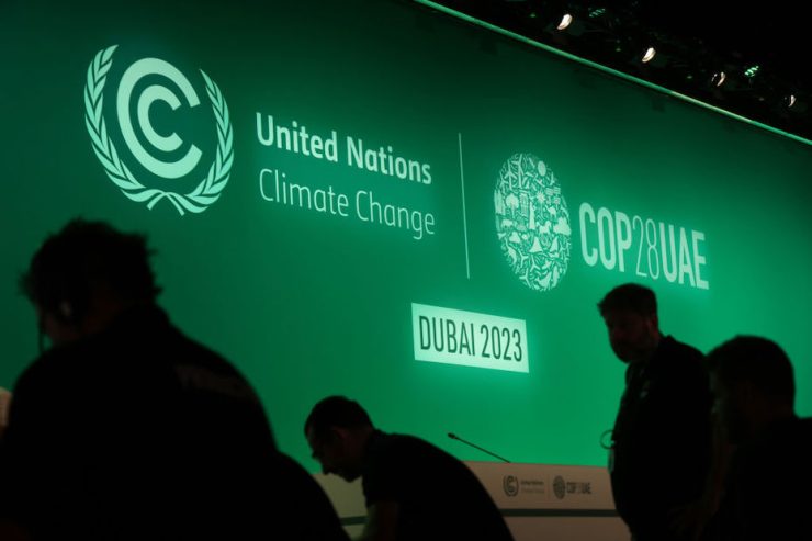DUBAI, UNITED ARAB EMIRATES - NOVEMBER 29: Technicians prepare a plenary hall at the UNFCCC COP28 Climate Conference the day before its official opening on November 29, 2023 in Dubai, United Arab Emirates. The COP28 is bringing together stakeholders, including international heads of state and other leaders, scientists, environmentalists, indigenous peoples representatives, activists and others to discuss and agree on the implementation of global measures towards mitigating the effects of climate change. (Photo by Sean Gallup/Getty Images)