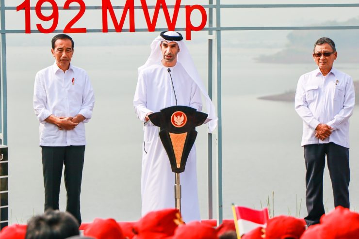 Dr Thani Al Zeyoudi, Minister of State for Foreign Trade, UAE, speaks at the inauguration of Southeast Asia’s largest floating solar plant in Indonesia Image Supplied